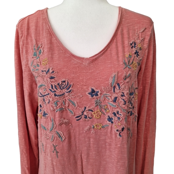 Sundance Friends Always Tunic Pink Embroidered Cotton Floral Raw Edge szM - Picture 4 of 11